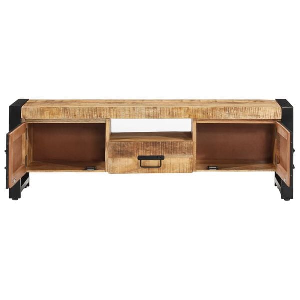 vidaXL TV Cabinet Natural Wood Solid Mango Wood, Powder-Coated Iron Medium