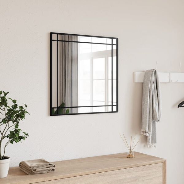vidaXL Wall Mirror Black Glass 19.7x19.7 in Minimalistic Wall Mirror