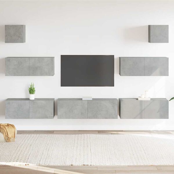 vidaXL TV Cabinet Set Set of 7 Concrete gray Engineered wood Medium
