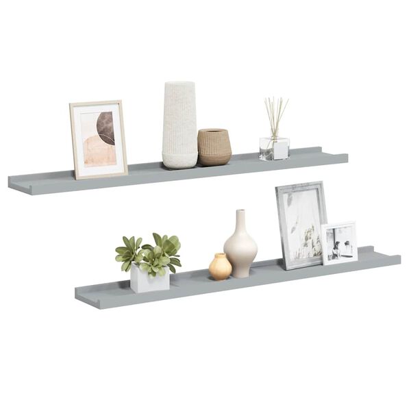 vidaXL Frame Ledge Shelf Set of 2 Gray Lacquered MDF 31.5 in long