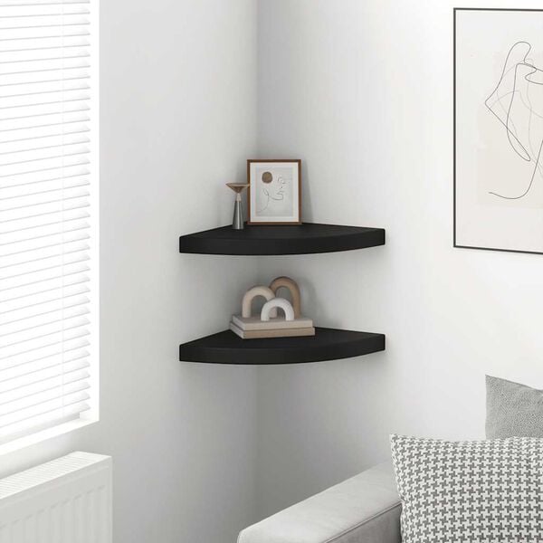 vidaXL Corner Shelf Set of 2 Black Honeycomb MDF, metal 14 in - Medium
