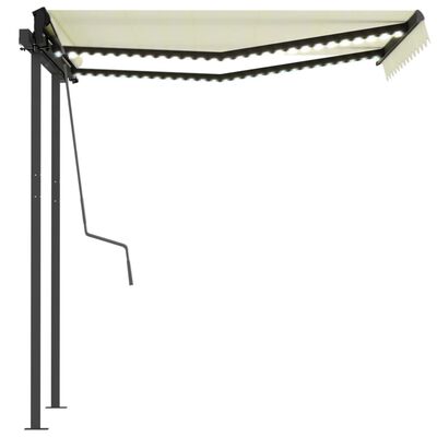 vidaXL Manual Retractable Awning with LED 9.8'x8.2' Cream