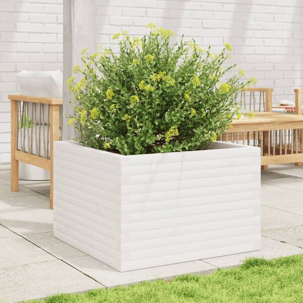 vidaXL Garden Planter White Solid Pine wood 27.6x27.6x18.1 in Durable
