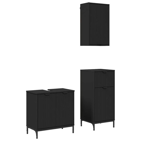 vidaXL Bathroom Furniture Set with Drawer 3 pcs Black Engineered wood