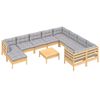 vidaXL Garden Lounge Set Grey, Pine Solid pine wood, 100% polyester fabric