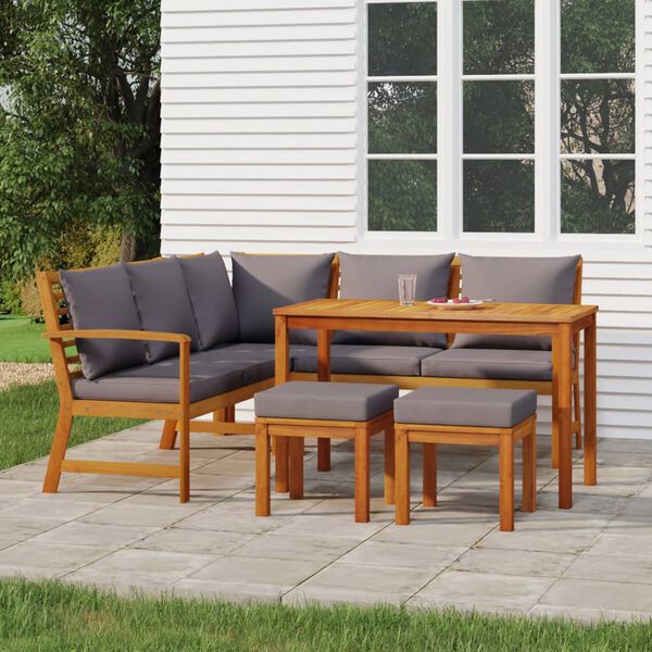vidaXL Patio Dining Set Natural Wood Solid Acacia wood 6 Piece Modular