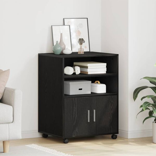 vidaXL Rolling Cabinet Black oak 60 x 48 x 81 cm Engineered wood