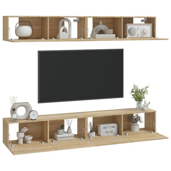 vidaXL Wall TV Cabinet Set of 4 Sonoma Oak Engineered wood