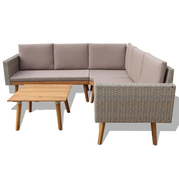 vidaXL Garden Sofa Set Gray PE Rattan Large Removable Covers