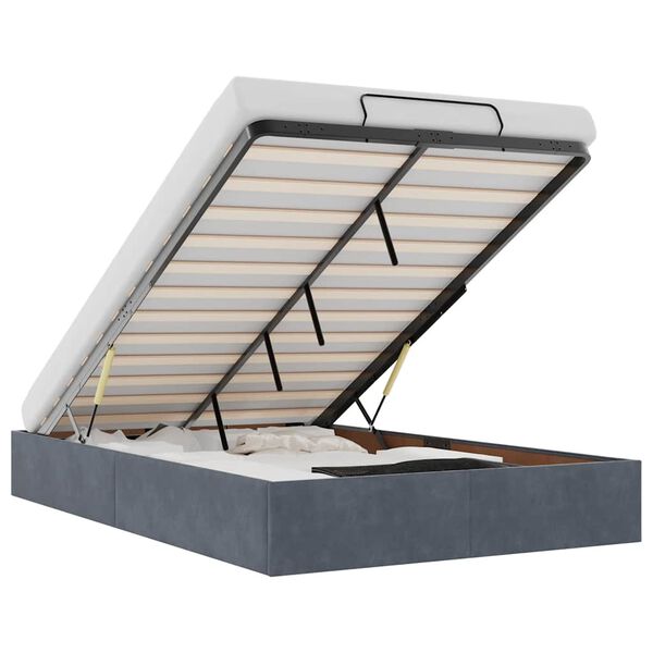 vidaXL Ottoman Bed Frame Dark Grey Velvet, Metal, Plywood, Engineered Wood