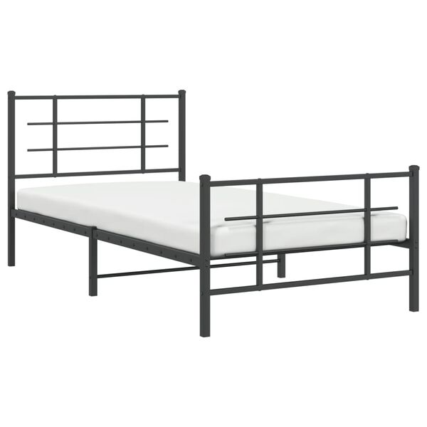 vidaXL Bed Frame Black Powder-Coated Steel 42.1x79.9 in Metal Bed Frame