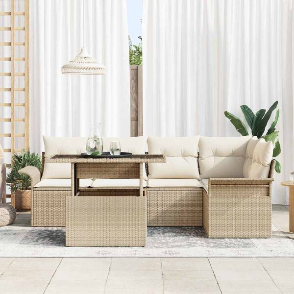 vidaXL Garden Sofa Set with Cushion 6 pcs Beige Poly Rattan