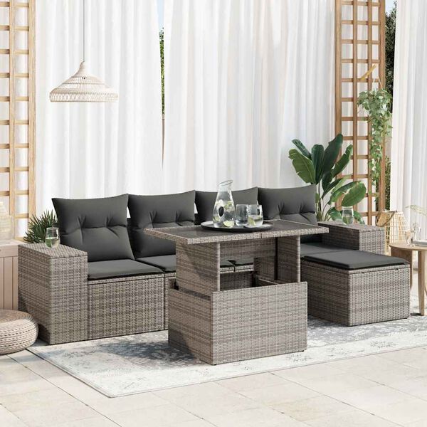 vidaXL Garden Sofa Set Grey PE rattan, powder-coated steel, tempered glass