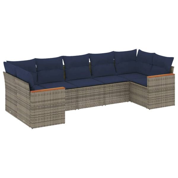 vidaXL 7 Piece Garden Sofa Set with Cushions Grey Poly Rattan