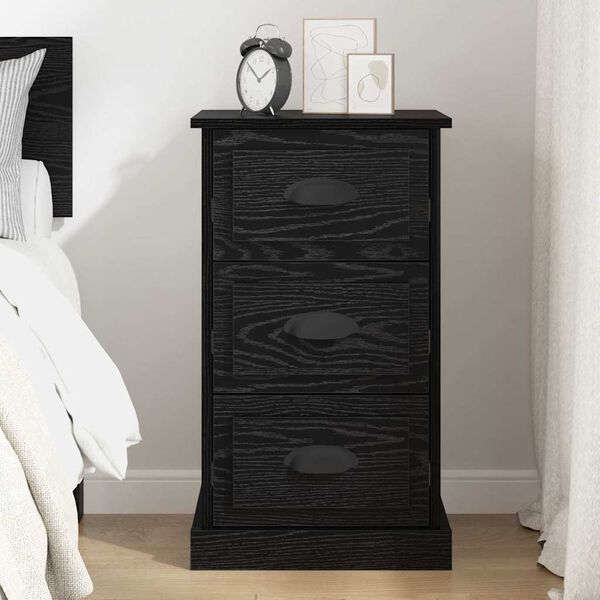 vidaXL Bedside Cabinet with Drawer Black Oak 15.35 x 15.35 x 26.57 in