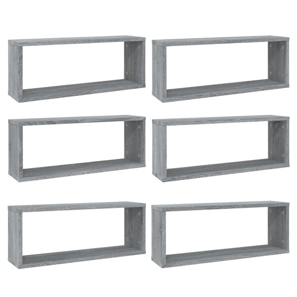 vidaXL Wall Cube Shelf Set of 6 Gray Sonoma Engineered wood Medium