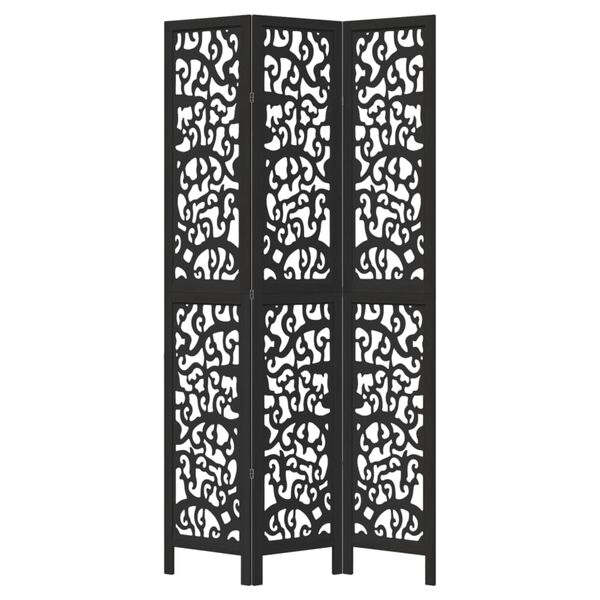 vidaXL Room Divider 3 Panels Black Solid Wood Paulownia