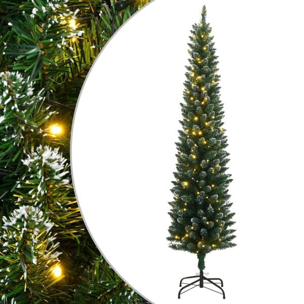 vidaXL Artificial Slim Christmas Tree Green and white PVC Slim