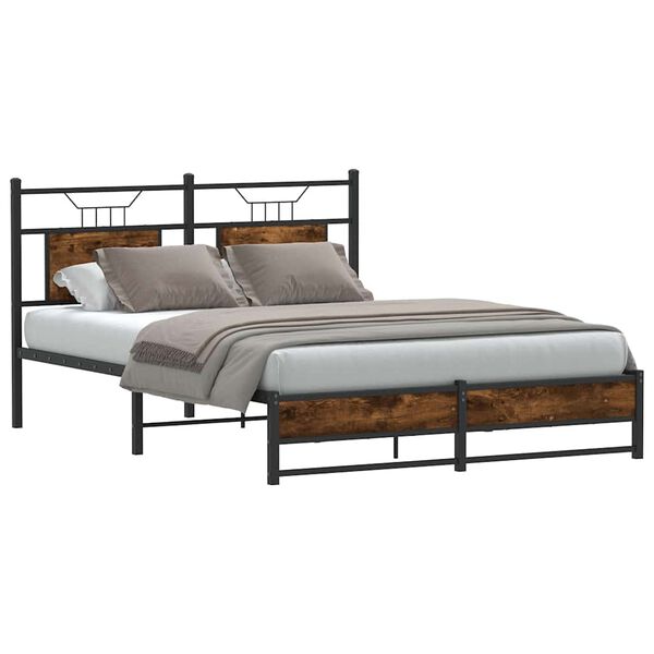 vidaXL Bed Frame Smoked Oak Engineered Wood and Steel Full Bed Frame