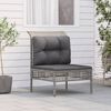 vidaXL Patio Middle Sofa with Cushion Grey Poly Rattan