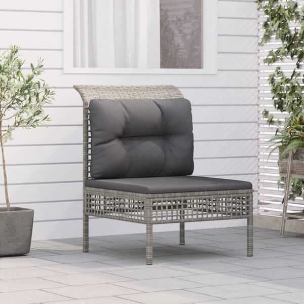 vidaXL Patio Middle Sofa with Cushion Grey Poly Rattan