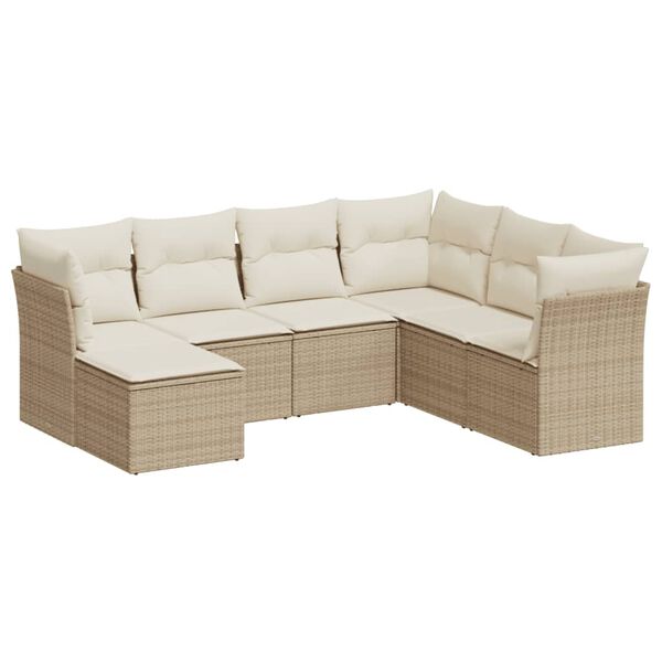 vidaXL Patio Sofa Set Beige Poly rattan, Powder-coated steel, Fabric