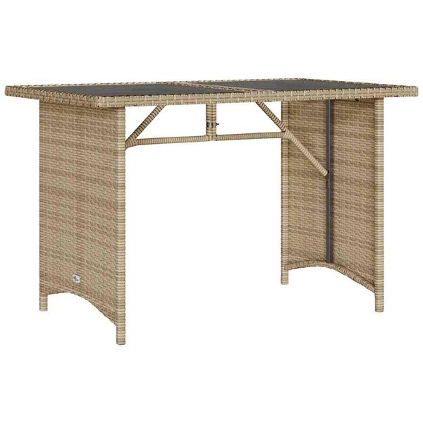 vidaXL Garden Table Beige PE rattan, powder-coated steel, tempered glass