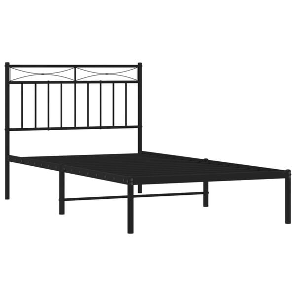 vidaXL Bed Frame Black Powder-Coated Steel Single Bed Frame
