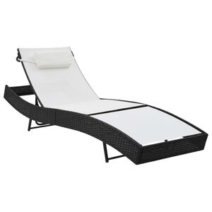 vidaXL Sunlounger Black Steel frame, Poly Rattan, Textilene Extra Long