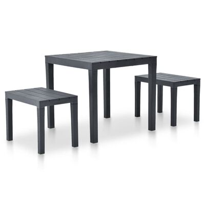 vidaXL Patio Table with 2 Benches Plastic Anthracite