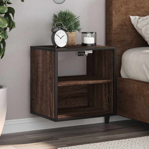 vidaXL Wall-mounted Bedside Cabinet Brown oak Engineered wood, Metal