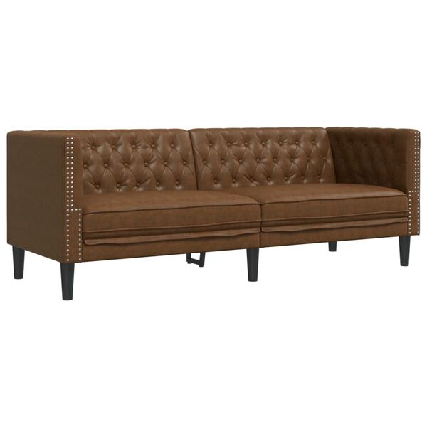 vidaXL 3 Piece Chesterfield Sofa Set Brown Faux Leather