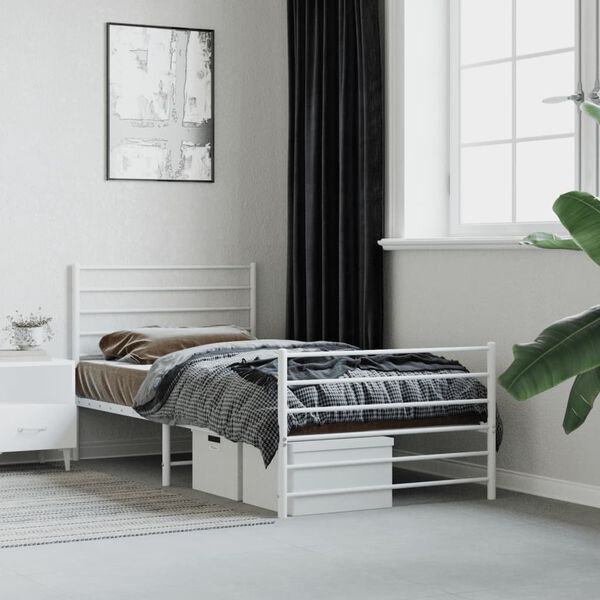 vidaXL Bed Frame White Powder-Coated Steel Small Single Metal Bed Frame