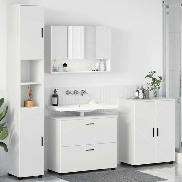 vidaXL Bathroom Furniture Set with Drawer 4 pcs White Engineered wood