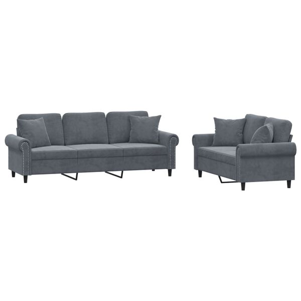 vidaXL Sofa Set Dark Gray Velvet (100% polyester), metal, textilene, plywood