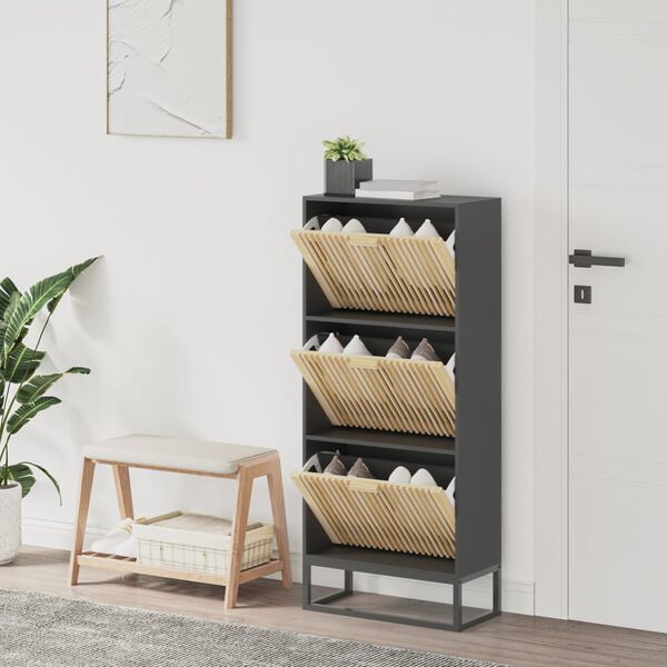 vidaXL Shoe Cabinet Black Engineered wood Medium Shoe Cabinet