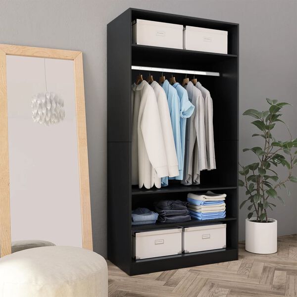 vidaXL Wardrobe Black Engineered wood Compact Wardrobe Rectangular