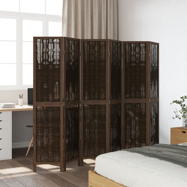 vidaXL Room Divider 6 Panels Dark Brown Solid Wood Paulownia