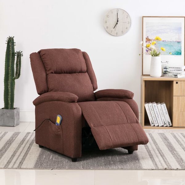 vidaXL Massage Chair Brown 100% Polyester, Metal, Wood Great for home use