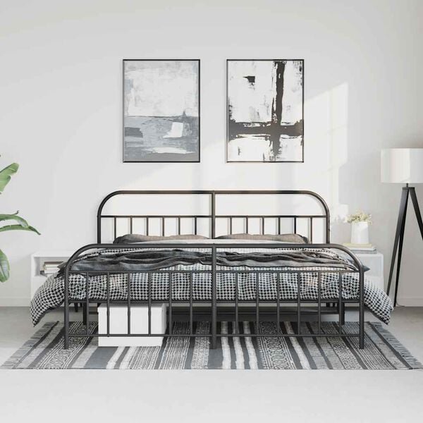vidaXL Bed Frame Black Powder-Coated Steel Large Bed Frame Rectangular