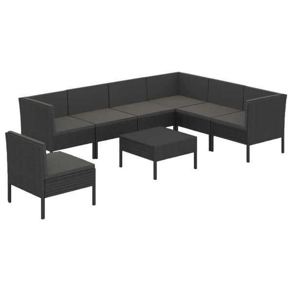 vidaXL Garden Lounge Set Black PE rattan, Powder-coated steel, Polyester