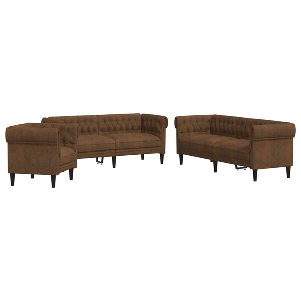 vidaXL Sofa Set Brown Polyester 3-seater Sofa Set Rectangular Modern