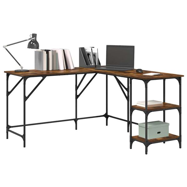 vidaXL Desk Smoked Oak Engineered wood, metal 54.7 in Desk Industrial