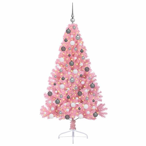 vidaXL Artificial Pre-lit Christmas Tree with 300 LEDs Pink 70.9" PVC
