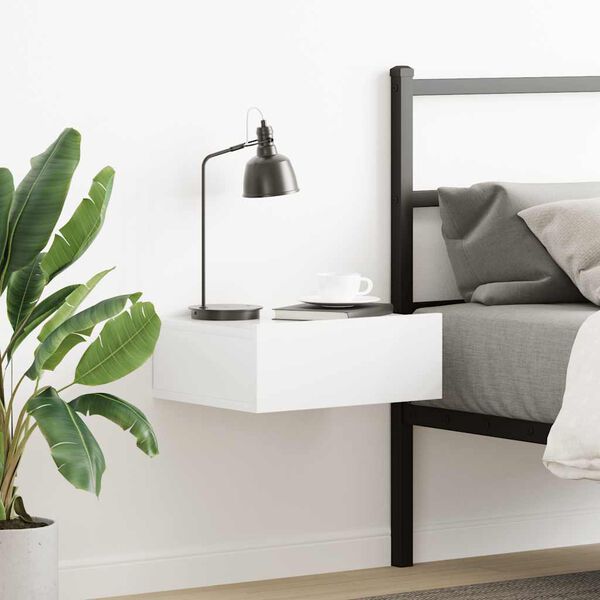 vidaXL Floating Nightstand High gloss white Engineered wood Compact