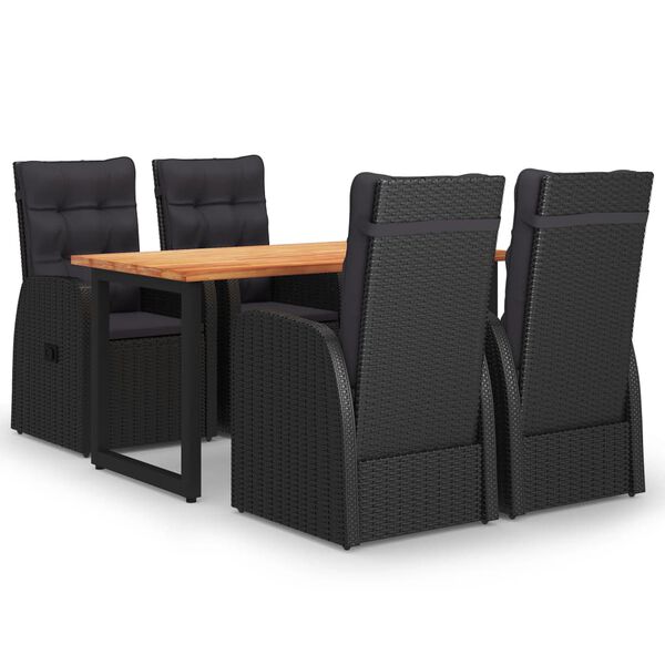 vidaXL 5 Piece Patio Dining Set with Cushions Poly Rattan Black