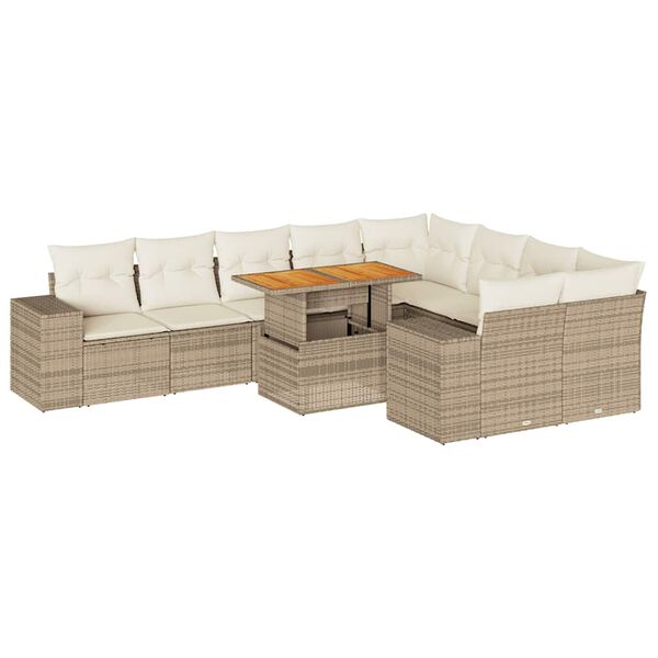 vidaXL Garden Sofa Set Beige PE rattan, powder-coated steel, acacia wood