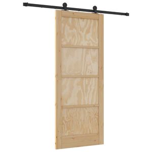 vidaXL Sliding Door Natural and Black 32.68 x 79.53 in Solid Pine Wood