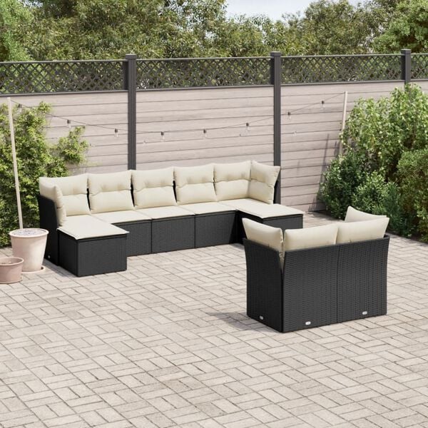 vidaXL Garden Sofa Set Black PE Rattan 9 pieces Modular