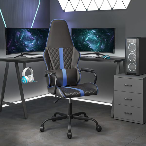 vidaXL Gaming Chair Black and Blue Faux Leather, Metal, Plywood Medium